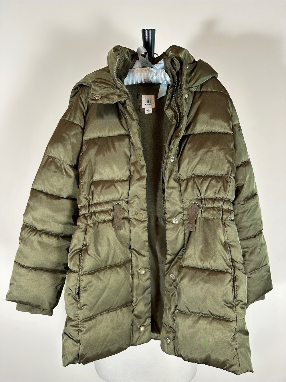 GAP Kids Girls Olive Green Long Puffer Winter Jacket with Hood size M
